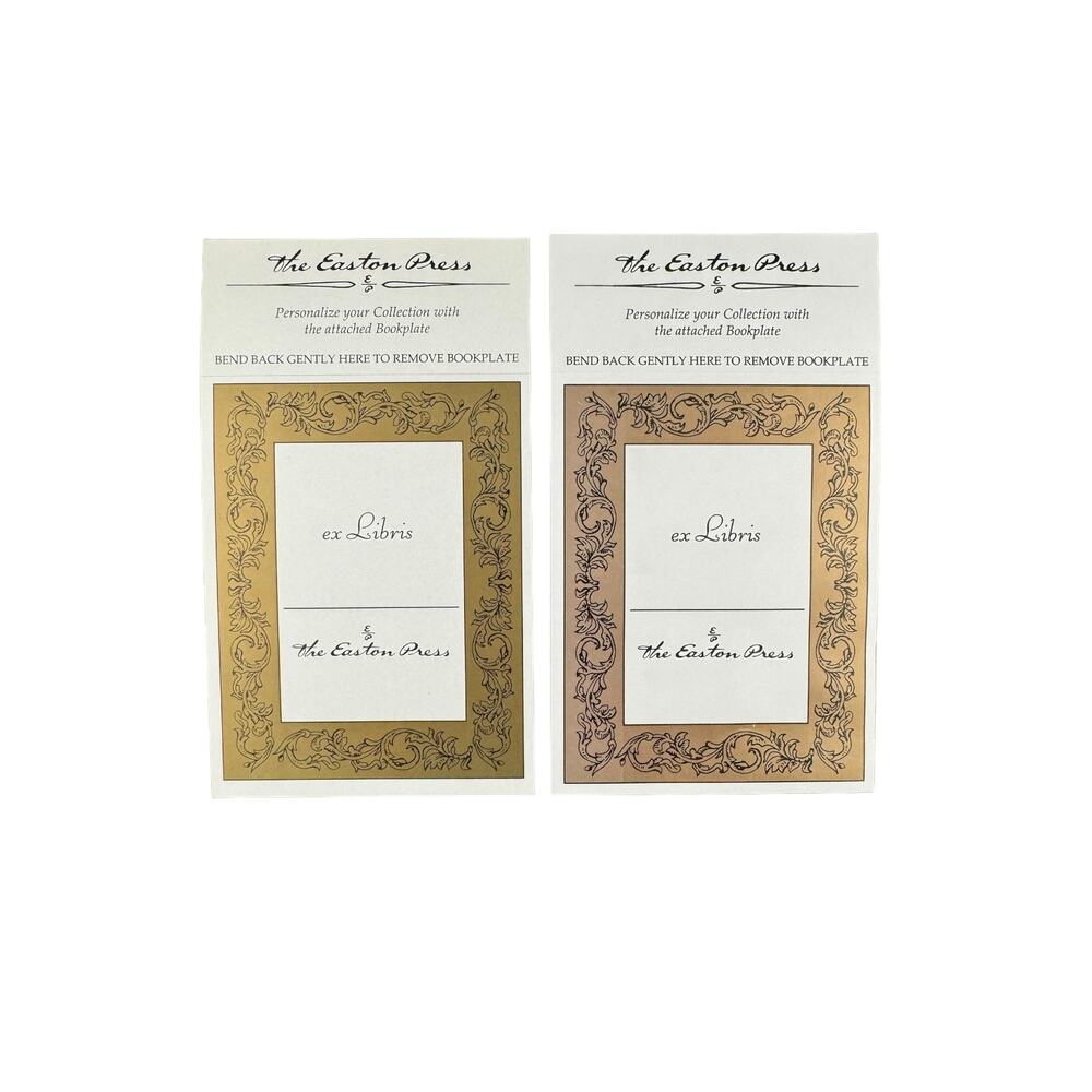 Easton Press Ex Libris White and Gold Bookplates with Black Floral Set of 2